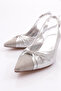 Women's Stone-Fronted Heeled Shoes Silver Plated 215432621 - 4