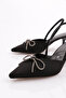 Women's Ribbon Patterned Heeled Shoes Black Nubuck 410973378 - 4