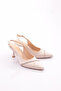 Beige Satin Women's Heeled Evening Shoes - 353143539 - 2