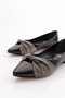 Women's Black Stone Patent Leather Ballerinas - Wrinkled 211792621 - 4