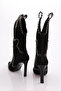 5273 Women's Stone Embroidered Heeled Western Boots Black Suede - 3