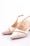 Beige Satin Women's Heeled Evening Shoes - 353143539 - 4