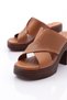 Women's Cross Striped Heeled Slippers Tan 21173222 - 4
