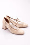Women's Double Stripe Laced Heeled Shoes Beige Matte 7916535 - 2