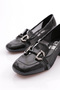 Women's Metal Accessory Heeled Shoes Black Patent Leather 7663535 - 4