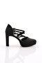 Women's Ankle Belted Heeled Shoes Black Nubuck 32933910