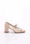 Women's Double Stripe Laced Heeled Shoes Beige Matte 7916535