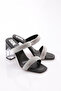 Women's Heeled Evening Dress Slippers - Black Wrinkled Two Stripes - 2
