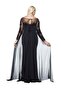 8028 Long Sleeve Back Chiffon Sweep Train Evening Dress Black - 3
