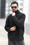 Men's Winter Fleece Sweatshirt Black Half Zipper Stand Collar Throat - 6053 - 5