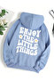 3 Thread Thick Fluffy Enjoy Printed Baby Blue Unisex Kangaroo Pocket Hooded Sweatshirt Hoodie