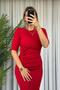 Half Sleeve Draped Red Slit Dress - 3