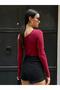 Women's Burgundy Boat Neck Cotton Fabric Blouse 28168 - 3