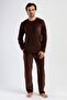 Men's Long Sleeve Velvet Brown Pajamas Suit C8T9N0O304