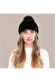 Black Pompom Plush Cap Women's Hat - 2