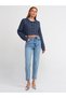 By-6826 Snow Wash Comfort Mom Jeans Blue Stone High Waist Jeans Narrow Leg Denim Trousers