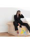 Black Striped Women's Blazer Jacket and Flared Trousers Set - 5