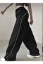 BLACK Elastic Waist Striped Parachute Baggy Pants