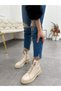 Beige Leather (Sera) Zipper Detail Women's Boots - 8