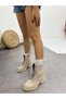 Beige Leather (alvis) Stone Detail Women's Lace-up Boots - 2