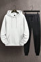 Men's Winter White Black Sweatshirt Tracksuit Combination Suit Bottom Top - 3