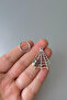 Unisex Silver Halloween Spider Web Figure Dangle Steel Hoop Earrings - 3