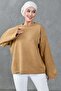 Wide Sleeve Off Shoulder Crew Neck Long Sleeve Camel Oversize Knitwear Hijab Sweater 4091 - 8