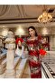 Women's Red Imported Sequin Fabric Sleeves Otrish Detail Lined Special Design Maxi Dress
