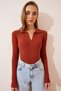Corded Polo Neck Knitted Blouse - Tile Lgt0008 - 2