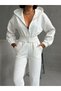 Double Set - Hooded Zippered Sweatshirt and Jogger Tracksuit - Quilted Top and Bottom Set - 6