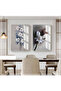 Hari̇kabi̇rev | Blue-White Flower Combination | Framed Glass Table 2 Pieces Vertical