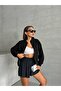 Women's Black Zippered Sleeve Elastic Waist 3 Thread Sweat - 3