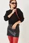 Women's Black Crew Neck Basic Crop Sweatshirt 60251797 - 7