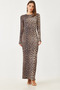 Women's Brown Leopard Patterned Long Dress 376-1 60251887 - 6