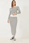 Women's White Black Ribbed Striped Knitwear Top and Bottom Set 60251886 - 6