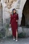 Burgundy Gold Buckle Slit Dress