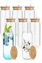 8-Piece Bamboo Lid Glass Cup with Straw Heat Resistant Borosilicate Coke Shaped Coffee Presentation Cup