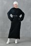 Modest Crew Neck Off Shoulder Long Sleeve with Belt Oversize Fit Black Knitwear Hijab Dress 4097 - 7