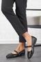 Medes Women's Genuine Leather Ballerinas - Double Color Black Glitter Belt Scarf - 2