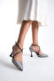 Platinum Glitter Heeled Women's Shoes Lf805 - 4
