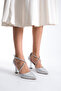 Silver Glitter Heeled Women's Shoes Lf805 - 4