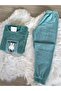 Green Rabbit Patterned Fleece Pajama Set - 4