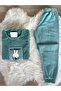 Green Rabbit Patterned Fleece Pajama Set