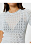 Short Sleeve Sweater Glittered Crew Neck Textured - 5