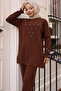 6077 Stone Detailed Knitwear Set Brown - 2