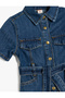 Denim Dress Shirt Collar Short Sleeve Button Detail with Belt Cotton - 3