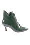 Women's Pointed Toe Short Thin Heeled Boots Green Wrinkled Patent Leather