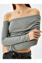 Long Sleeve Slim Fit Asymmetrical Off-The-Shoulder Madonna Collar Crop T-Shirt - 5