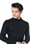 Men's Black Half Turtleneck Slim Fit Sweater - 2