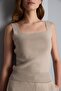 Square Collar Beige Knitwear Crop Top - 4